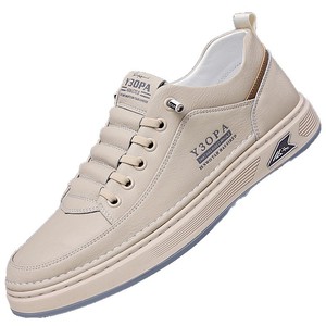 Y3OPA Chaussures en cuir décontractées respirantes pour hommes, bout rond, à lacets, couleur unie, style marche - Product Image 5