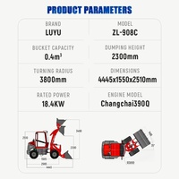 Chargeur frontal LUYU, capacité de charge 0,8 tonne, mini-chargeurs sur roues les plus petits à vendre