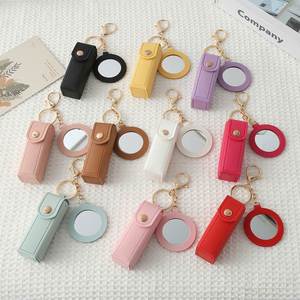 Women's PU Leather <b>Lipstick</b> Case with Mirror Portable Fashionable Keychain Travel Mini Cosmetic Bag <b>Lipstick</b> Pouch - Product Image 1