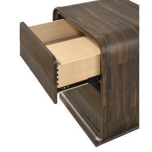 Mid Century Flair Rounded Edge Nightstand Warm Wood Finish Two <b>Drawer</b> <b>Storage</b> Wooden Bedroom Furniture - Product Image 2