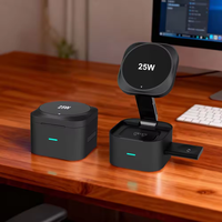 Station de charge sans fil 3 en 1 pour ordinateur de bureau, charge rapide 25 W, chargeur sans fil pliable 3 en 1, support de charge magnétique pour iPhone