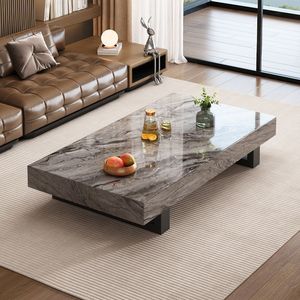 Mesa de Centro Moderna de Estilo Italiano con Marco de Madera Minimalista de Lujo, con Tapa de Mármol y Almacenamiento para Salas de Estar Pequeñas - Product Image 1