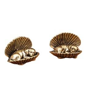 Ocean Series Metal Seashell Puppy Brass <b>Ornament</b> 2Pcs Desktop Decor Coastal Style Living Room Craft - Product Image 5