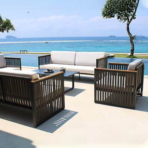 Muebles de Jardín de Alta Calidad, Populares, con Estructura de Aluminio, Tejido de Poliéster, Sofá de Jardín con Brazos de Teca - Product Image 4