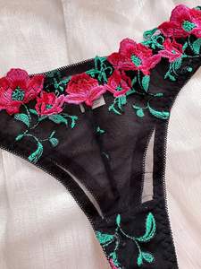 Nouveau Style rétro mode Sexy Hottie Lingerie soutien-gorge et culotte Rose dentelle brodée ensemble de sexe transparent - Product Image 6