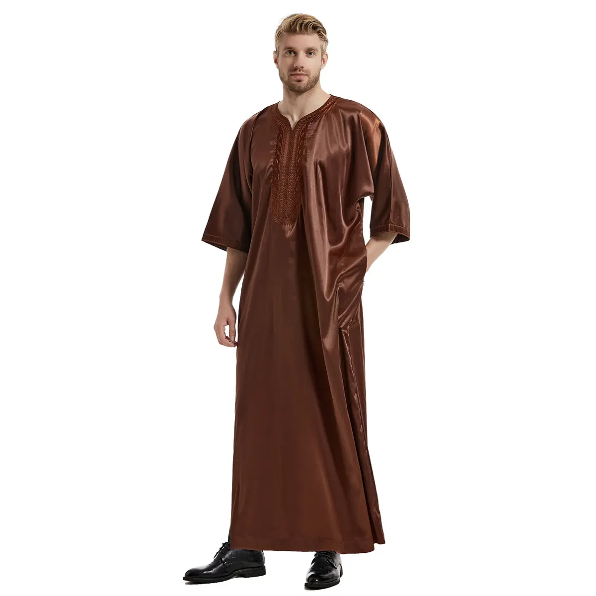 Th827 Trung Đông của nam giới polyester thêu abaya caftans Nigeria phong cách hồi giáo Arab Robe