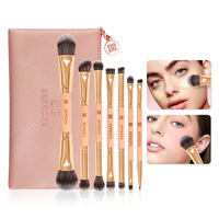 Lot de 7 pinceaux professionnels double-tête pour poudre libre, fard à paupières, blush et fond de teint – Vente en gros