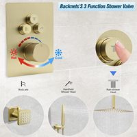 Vanne de dérivation de douche encastrée 3 voies en laiton, vanne mélangeuse 7 pouces or brossé, ensemble de commande de douche pour salle de bain - Vente chaude