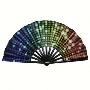 Holographic 13 Inch Custom Printed Handmade <b>Large</b> Bamboo PVC Folding Hand Held <b>Fan</b> Rave for Women and Party - Product Image 2