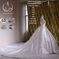 Robe de mariée de luxe classique 26113D en satin et dentelle florale, longueur ras du sol, grande taille, style robe de bal, ornée de perles