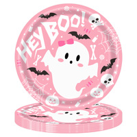 Ensemble de vaisselle jetable Nicro sur le thème de l'horreur, rose, mignon, fantôme, pour Halloween, assiettes, gobelets, serviettes, décoration de fête d'anniversaire
