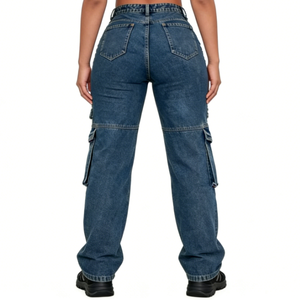 Jean <span class=keywords><strong>baggy</strong></span> pour <span class=keywords><strong>femme</strong></span> High Street en coton/élasthanne respirant, avec plusieurs poches, en denim délavé, coupe large, style <span class=keywords><strong>cargo</strong></span> - Product Image 4