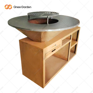 Barbecue au charbon de bois en acier Corten CneeGarden, barbecue moderne pour l'extérieur avec armoire de rangement - Product Image 3