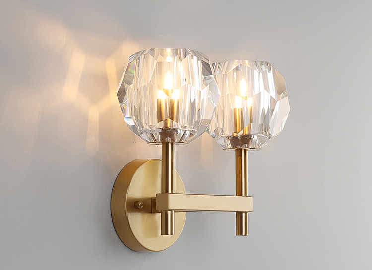 Brief North european modern golden Hexagonal crystal glass shade wall sticker lamps G9 led stainless steel wall lamp sconce