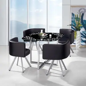 Modern, beauty salon shop reception desk tempered glass combination four-person dining table and chair, small coffee table