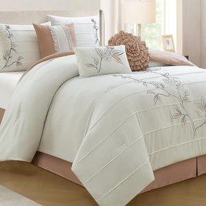 Ensemble de lit dans un sac de couette <span class=keywords><strong>7</strong></span> pièces ensemble de literie en microfibre à broderie florale pour toutes les saisons avec couette drap de lit taie d'oreiller - Product Image 1