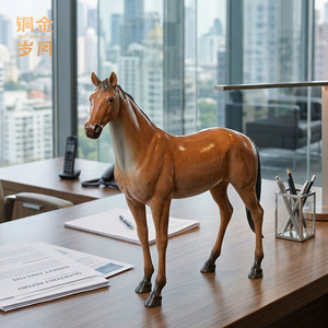 Figurine de cheval Akhal Teke en cuivre et or, couleur blanche, sculpture artisanale pour la décoration du salon - Product Image 3