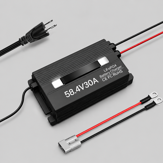 58.4V 30A AC-DC Fast Battery Charger for 48V 51.2V 16S LiFePO4 Battery Golf Cart Home Off-Grid Anderson Portable Mountable LED