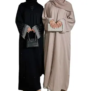 New Style 2 pieces luxe diamond Fashion abayas set custom elegance modest rhinestone abaya with satin inner slips muslim dress