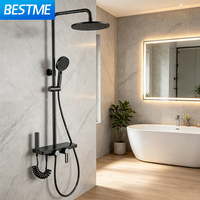 Ensemble de douche cascade moderne en laiton au design carré avec robinets monocommande, finition noire, deux fonctions : pluie et jet.