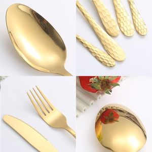 24pcs Thiết kế cổ điển Thép không gỉ thiết lập dao kéo 24pcs Flatware dao dĩa thìa vàng bạc cho đám cưới - Product Image 4