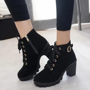 Women's Boots Martin Boots High Heeled Oversized Shoes Solid Color Frosted Ankle Knight Boots Women's Thick Sole Platform Shoes