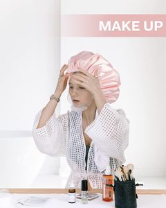 Bonnet de nuit en satin pour femme, 30 couleurs, avec large bande élastique, séchage rapide, réutilisable, grande taille, pour cheveux bouclés, idéal pour la douche et le bain - Product Image 5