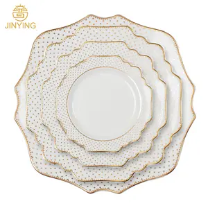 New design wholesale 13 inch wedding charger plates set luxury gold rim ceramic dinner plates porcelain dish for event home