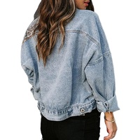 Manteau en jean imprimé guépard déchiré à manches longues délavé à la mode pour femmes veste en jean léopard boutonné en détresse