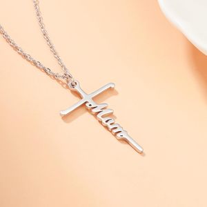 Collana con Ciondolo a Croce in Acciaio Inossidabile Dorato Faith Trendy, Catena in Bambù, <span class=keywords><strong>Gioielli</strong></span> Cristiani per Donne, Festa della Mamma - Product Image 4