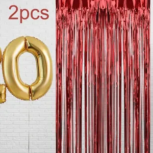 2x rideaux à franges en aluminium, rideau en aluminium, rouge - Product Image 1