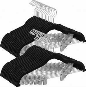 Cintre à pantalons pour adultes à clip amovible, en plastique antidérapant, pratique pour le séchage, design floqué pour cintres en tissu velours, vente en gros - Product Image 5