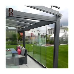 Moderna Sala de Estar Exterior Americana con Techo de Vidrio, Marco de Aluminio y Malla de Acero Inoxidable Vertical para Casas y Villas - Product Image 2