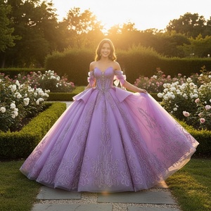 Dy6918 <b>Glittering</b> Lilac Quinceanera Dresses Luxury Crystal Lace Flowers Vestidos De 15 Anos Birthday Party Jancember - Product Image 1
