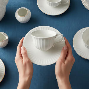 European Style White Porcelain <b>Teacup</b> <b>And</b> <b>Saucer</b> Set Round Solid Color Afternoon Tea Gift - Product Image 1