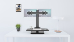 Supports V-mount ergonomiques autoportants réglables pour deux moniteurs avec porte-gobelet, inclinaison à 90°, 5 kg par écran, <span class=keywords><strong>VESA</strong></span> 75x75/100x100, en stock - Product Image 6