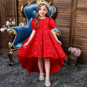 Children's <b>Red</b> Lace Princess Dress O-Neck Puff Sleeve A-Line Flower Girl Evening Gown for Big Kids Piano Performance <b>Costume</b> - Product Image 1