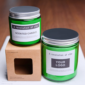 Scented Candle Green Glass Jar With Lid Handmade <b>Soy</b> <b>Wax</b> Home Decoration - Product Image 2