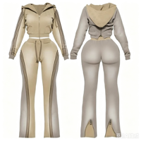 Ensemble de survêtement Y2K personnalisé pour femme 2026 – Sweat à capuche zippé et pantalon évasé – Tenue décontractée deux pièces ajustée pour l'automne