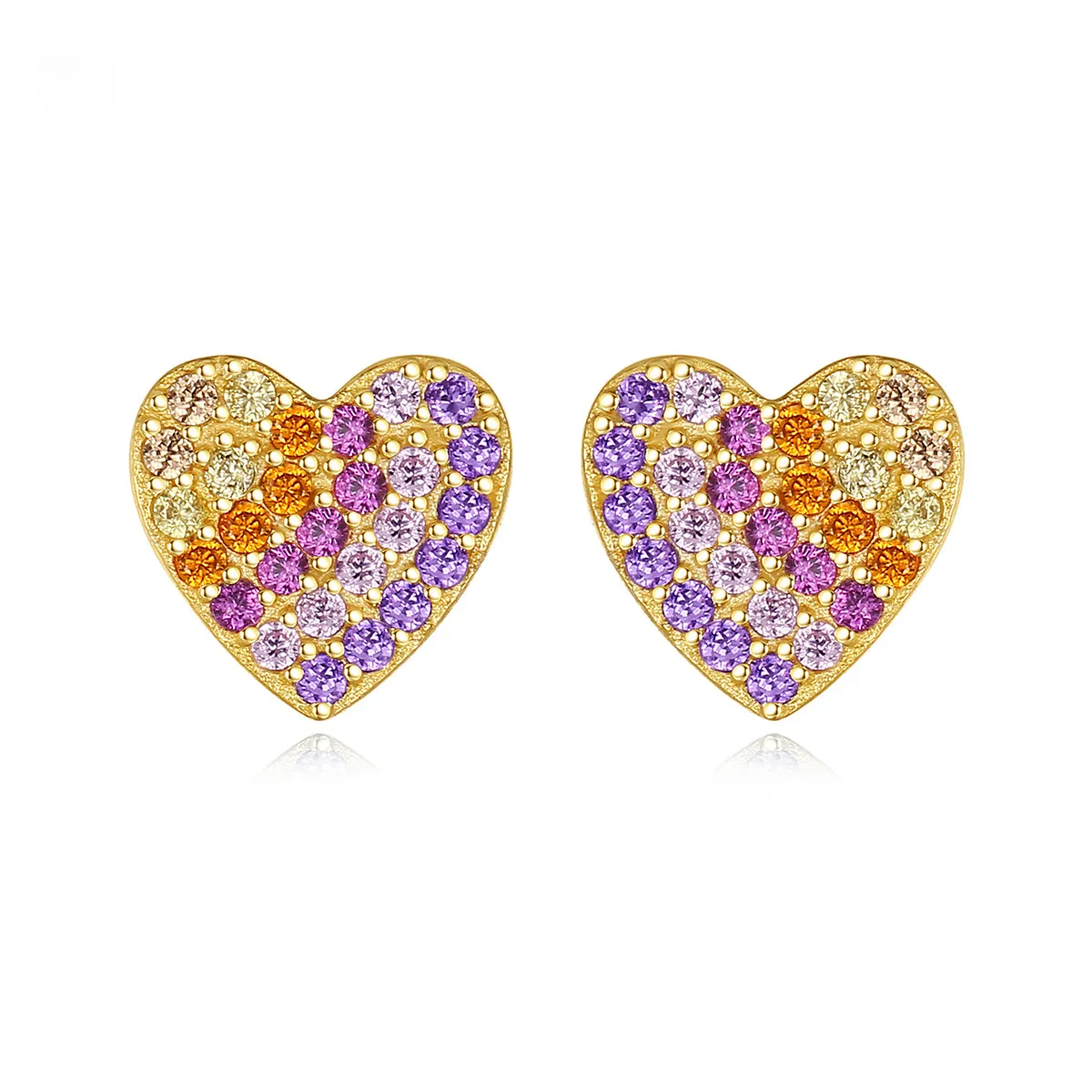 Beautiful 925 Silver Jewelry 18K Gold Plated Zircon Colorful Heart Stud Earrings For Women