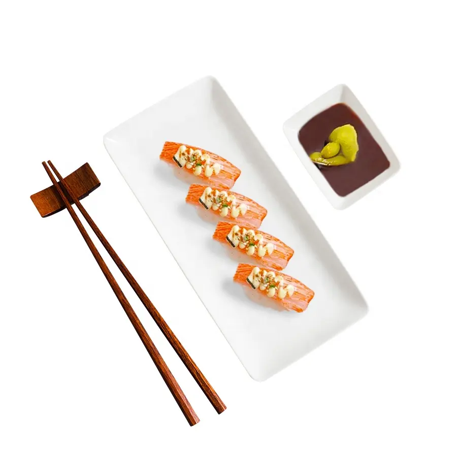 Assiette à sushi en porcelaine rectangulaire blanche, plateau de service des aliments, assiette de service en céramique blanche de 9 pouces
