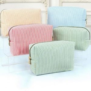 Eco-Friendly Seersucker Striped Makeup Bag Custom Large Capacity <b>Storage</b> Cute Women Cosmetic Organizer Pouch Zipper Travel - Product Image 1