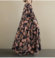 Robes maxi décontractées vintage en coton uni teint, à imprimé floral, taille plus, pour femmes, robe à manches mi-longues, robe de soirée élégante pour femmes