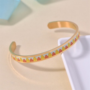 Factory Ready Stock Cool Enamel Jewelry Stainless Steel Gold Plated Cuff Bracelet Women Fashion Accessories - Product Image 4