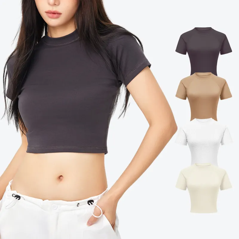 新着ホットデザインカスタムパターン女性クロップトップTシャツカジュアルストリートウェア上へそTシャツショートTシャツ