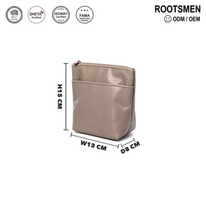 Pochette cosmétique taupe en PVC 13x8x15cm avec poche avant zippée, sac de maquillage, rangement de voyage, usage quotidien, logo personnalisé, OEM, ODM, faible MOQ - Product Image 1