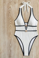 Maillot de bain une pièce texturé pour femme, col en V, coupe brésilienne, deux couleurs, tailles S-XL