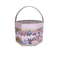 Benutzerdefiniertes Logo Weiche Rosa Retro Blumenmuster Vergoldeter Rand Achteckige Handliche Geschenkverpackungsbox