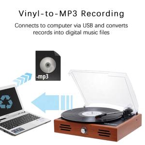 Lecteur de disques vinyles vintage de haute qualité, stéréo deux canaux, OEM, en bois, avec haut-parleur USB - Product Image 3