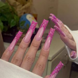 Precio de fábrica al por mayor, diseño rosa, uñas postizas hechas a mano, 10 unidades, uñas acrílicas 3D con forma de ataúd, uñas artificiales personalizadas - Product Image 1